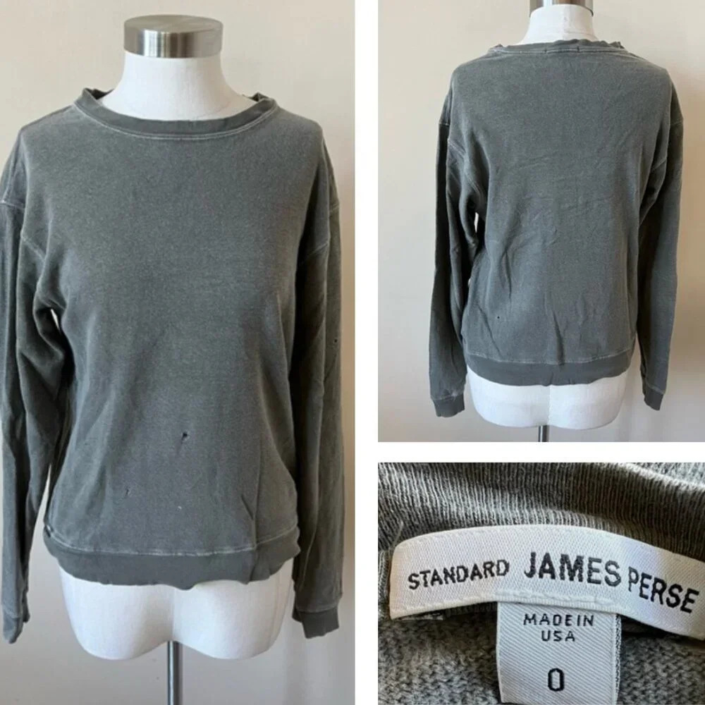 James Perse Distressed Crew Neck Sweatshirt 26020